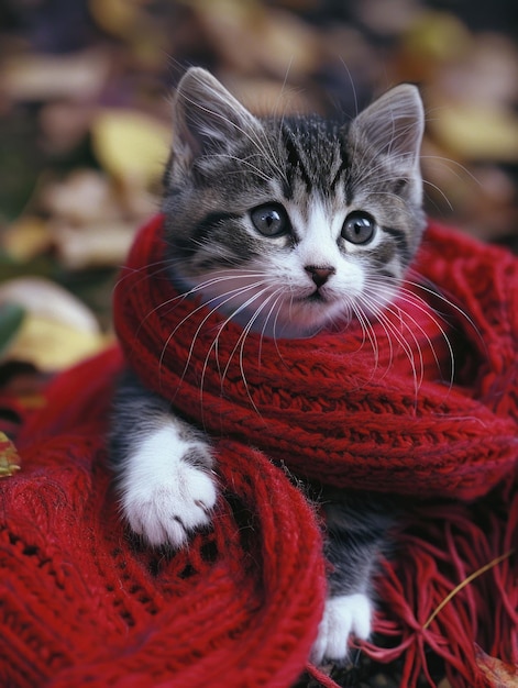 Adorable Kitten with Red Scarf