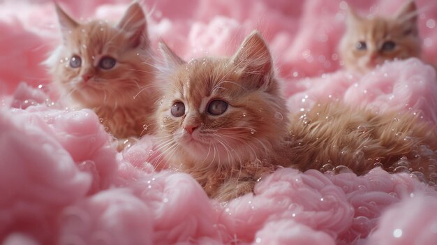 Photo adorable kittens in a cloud of bubbles