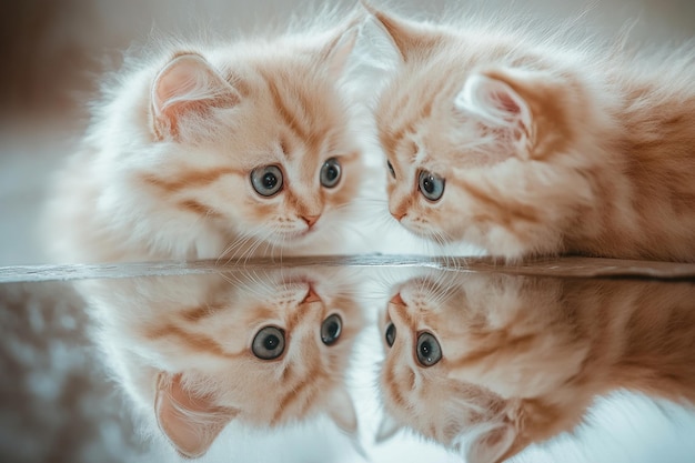 Photo adorable kittens reflecting in mirror cute pet photography