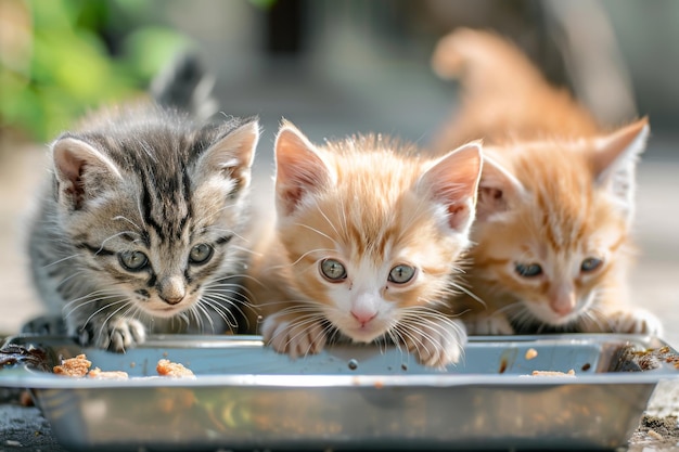 Adorable kittens waiting for food domestic cats eager for meals embodying blissful pet nutrition