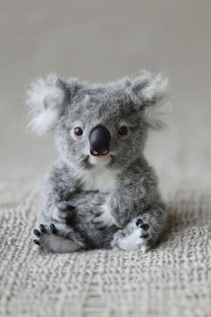 An adorable koala bear nestled in soft bedding