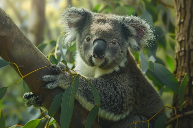 Adorable Koala Embracing Eucalyptus Branch