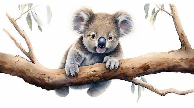 Adorable Koala Hanging on a Branch Charming Wildlife Image with Cute Australian Marsupial