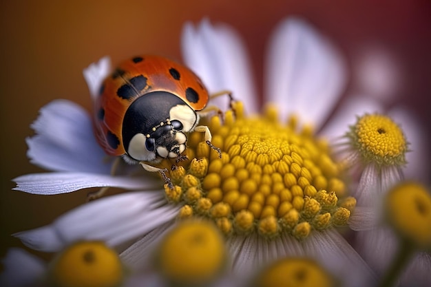 Adorable ladybug on the flower Selective focus Macro view