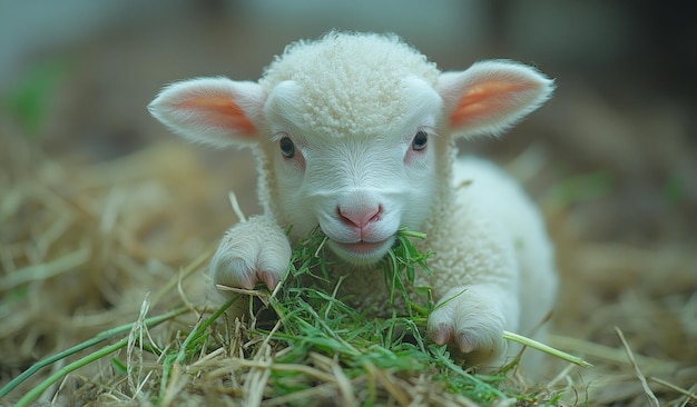 Adorable Lamb Eating Grass