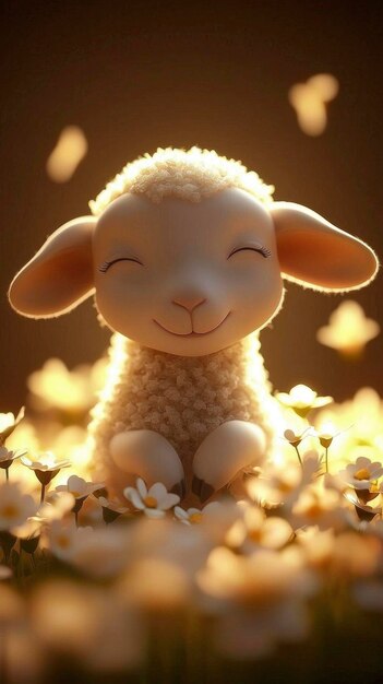 Adorable Lamb in a Field of Flowers