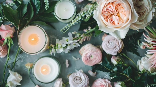 Photo an adorable and lavish arrangement of flowers and candles