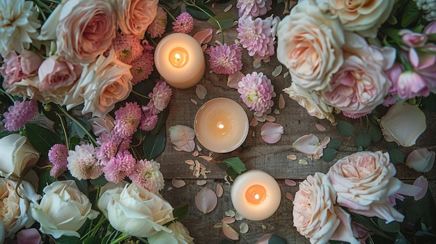 Photo an adorable and lavish arrangement of flowers and candles