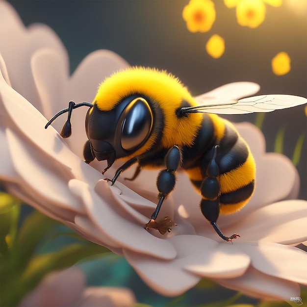 Adorable Little Bee Cartoon Is Fluffy Cute Big Doll Eyes Very Neat Digital