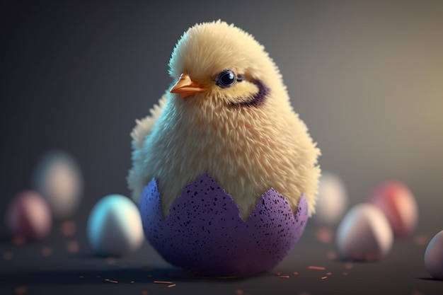 Adorable Little ChickenKitten in a Painted Easter Eggshell