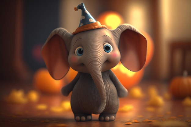 Adorable little elephant in a spooky Halloween costume