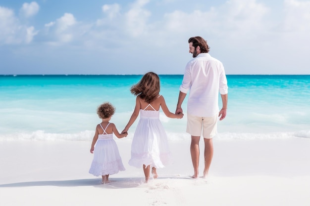 Adorable little girl with her parents on the beach