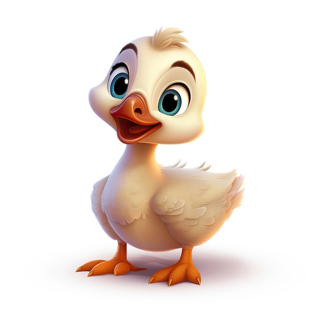 Adorable little gosling looked up with eyes in cartoon style 3d rendered illustration of baby duck