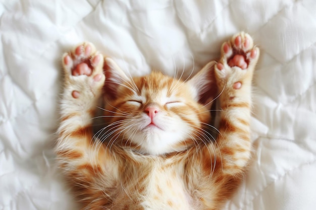 adorable little kitten peacefully sleeps on a soft fur blanket