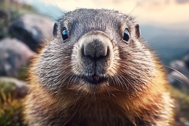 Adorable marmot with curious gaze and furry features Charm of this cute creature in stunning detail Generative AI