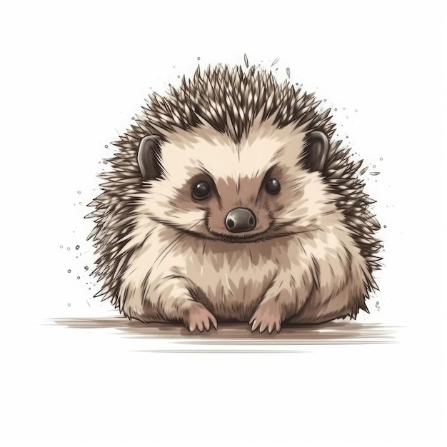 Adorable Minimalist Digital Drawing of a Hedgehog on White Background