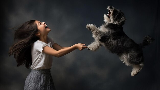 An adorable moment captured as a puppy and its owner share a playful dance spinning and twirling wi