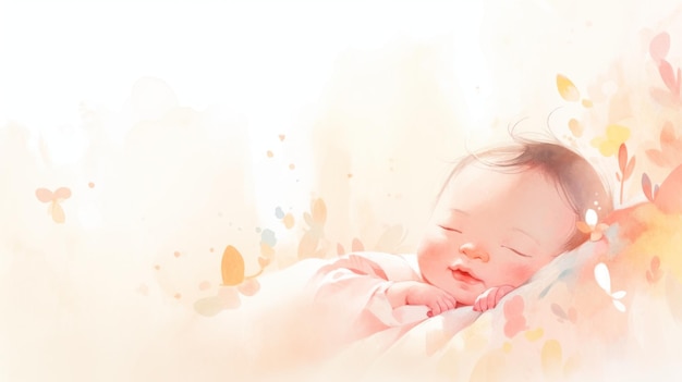 Adorable Newborn Japanese Baby Surrounded by Charming Background Elements AI Generated