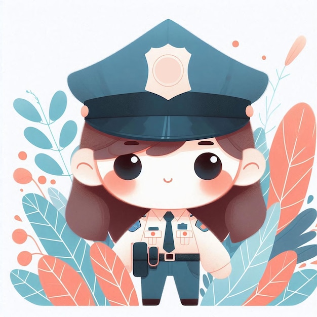 Photo adorable officer kawaii police girl illustration