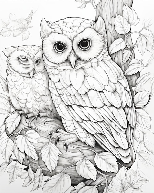 Adorable Owl Coloring Page with Owls