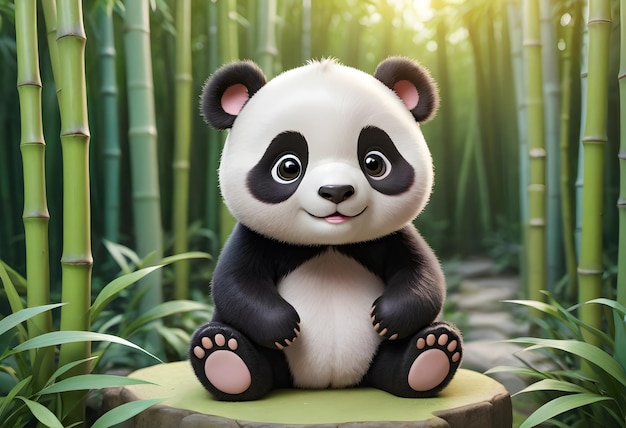 Adorable Panda Bear in Bamboo Forest