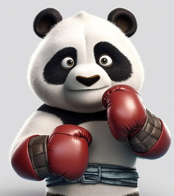 Adorable panda dressed up in boxing gloves