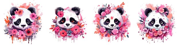 Adorable panda set with floral decorations