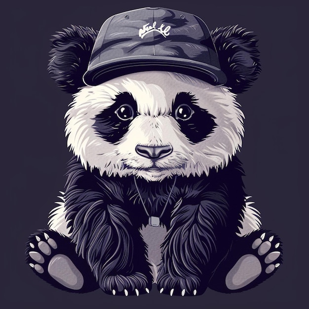 Adorable Panda Wearing Cap Illustration