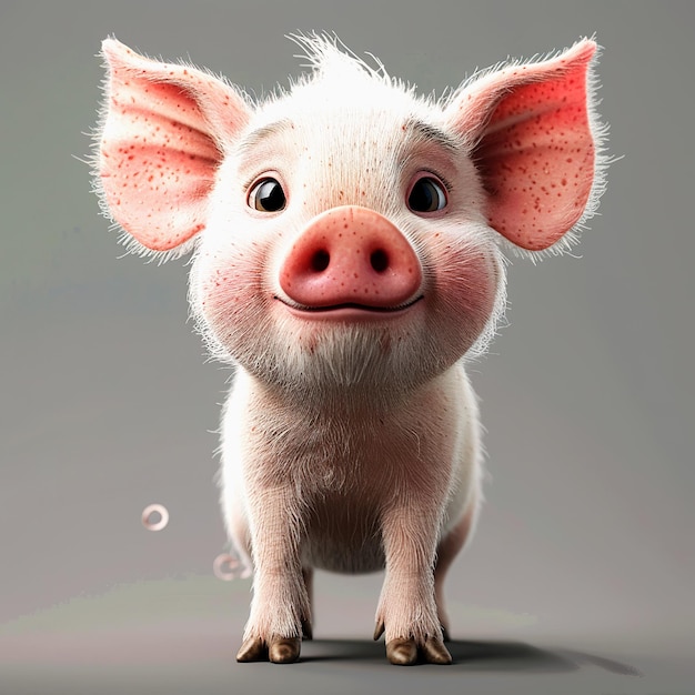 Adorable pink pig cartoon character Chibi pig animal cartoon Illustration