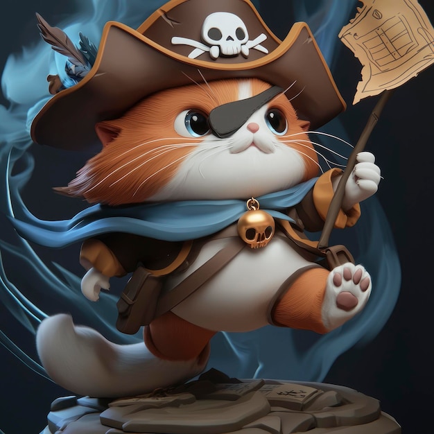 Photo adorable pirate cat with eyepatch and skull charm