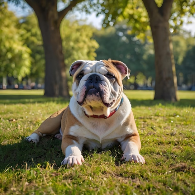 Adorable pitbull dog playing in the grass