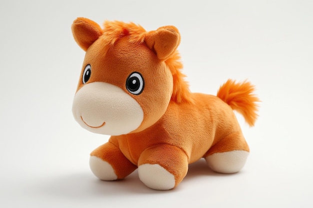 Adorable plush orange horse with a cheerful expression against a clean white backdrop