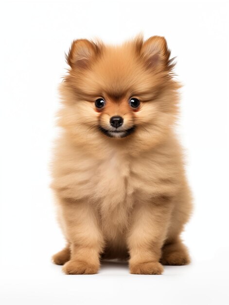 Photo adorable pomeranian puppy sitting on white background