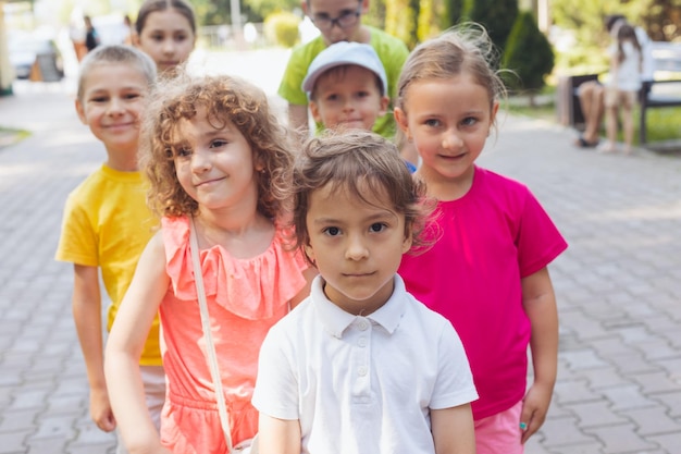 Adorable preschoolers at city park group photo