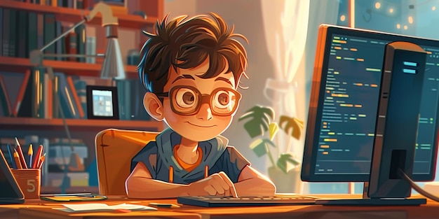 Photo adorable programming cartoon characters