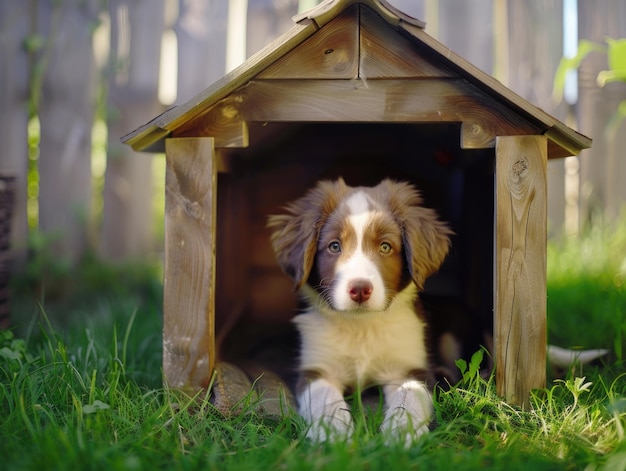 Adorable Puppy Peeking Out of a Little House