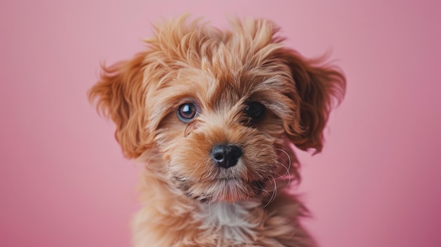 An adorable puppy on a playful pink background