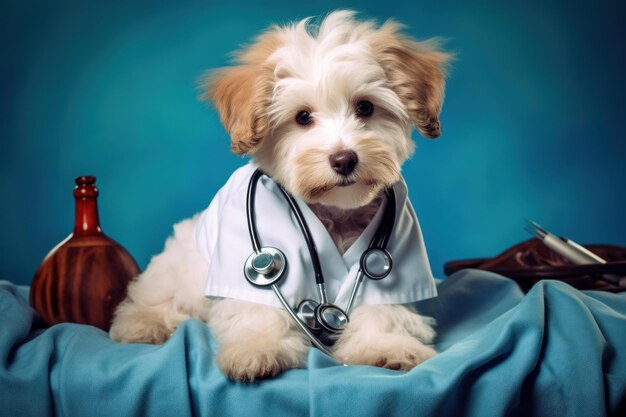 Adorable puppy in veterinarian costume