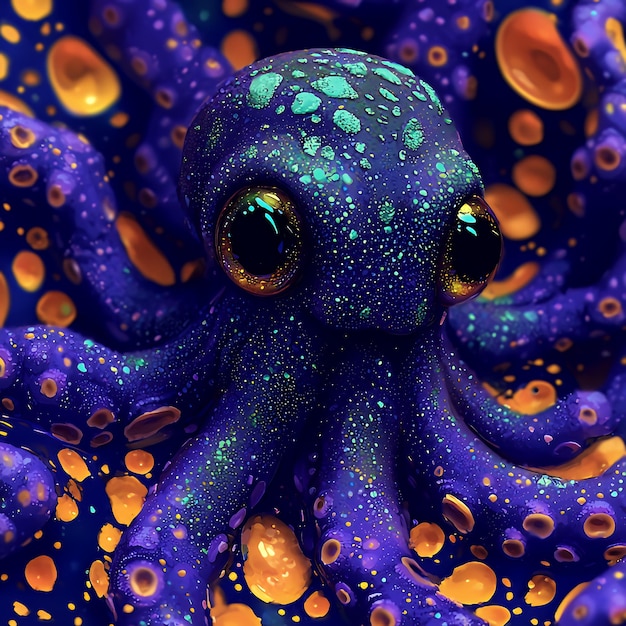 Photo adorable purple octopus with big eyes and spotty skin