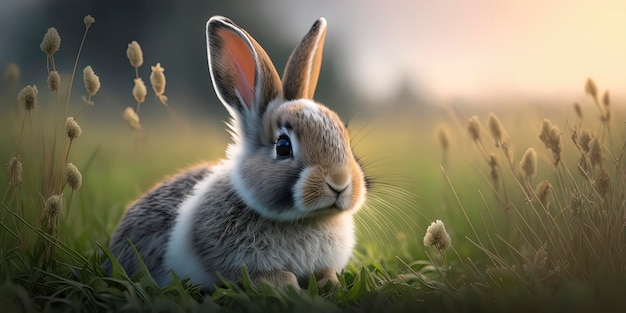 Adorable Rabbit Frolicking in Spring Grass Fields AIGenerated