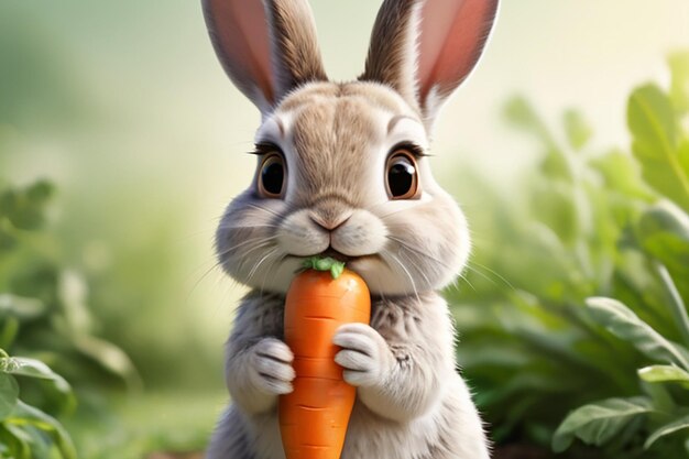 Photo adorable rabbit holding carrot