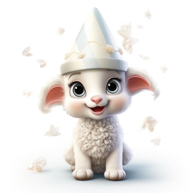 Adorable Sheep Wearing Birthday Hat Clipart on White Background AI Generated