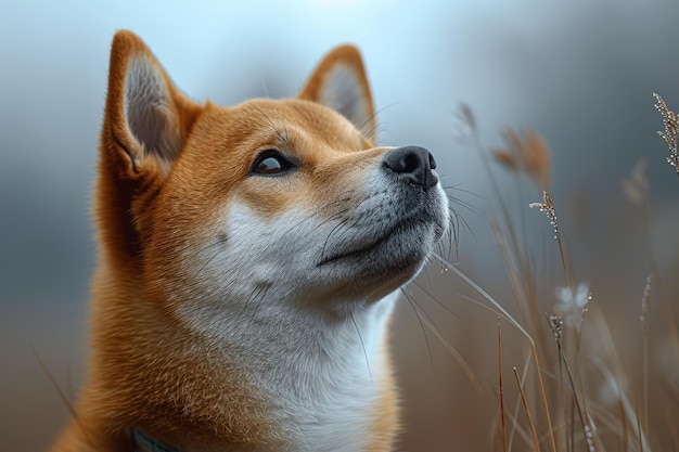 Adorable Shiba Inu Dog with Green Collar