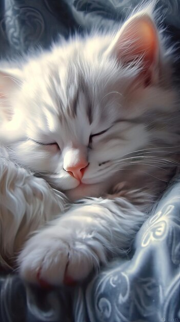 adorable sleeping white fluffy kitten