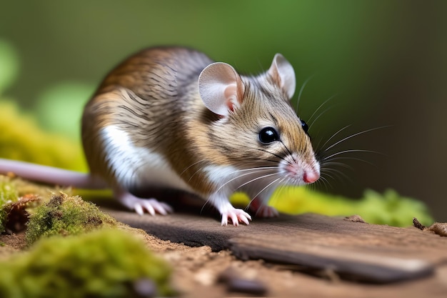 Adorable Small Brown Mouse Sitting on a Log in the Beautiful Woods Nature and Wildlife Photography