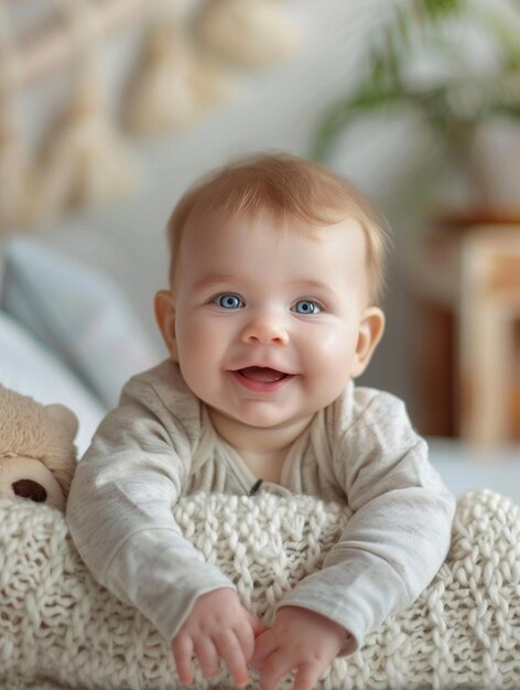 Adorable Smiling Baby in Cozy Home Setting