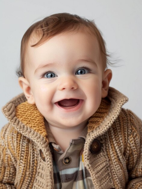 Adorable Smiling Baby in Cozy Sweater Happy Childhood Portrait