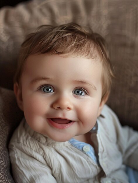 Adorable Smiling Baby with Bright Blue Eyes Joyful Infant Portrait