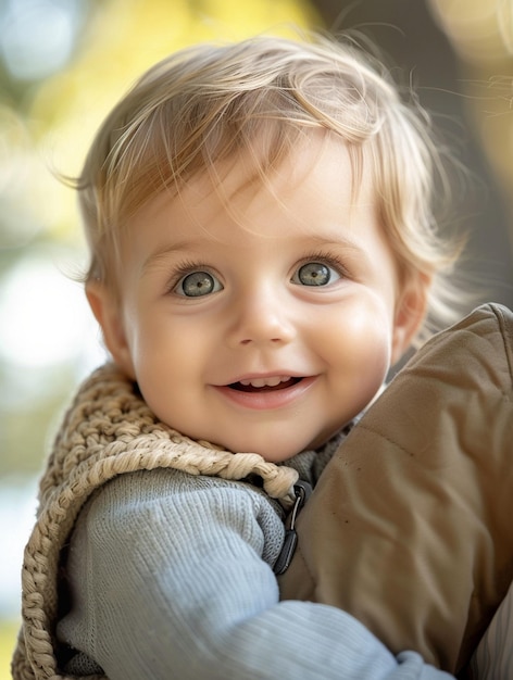 Adorable Smiling Baby with Bright Eyes Outdoors