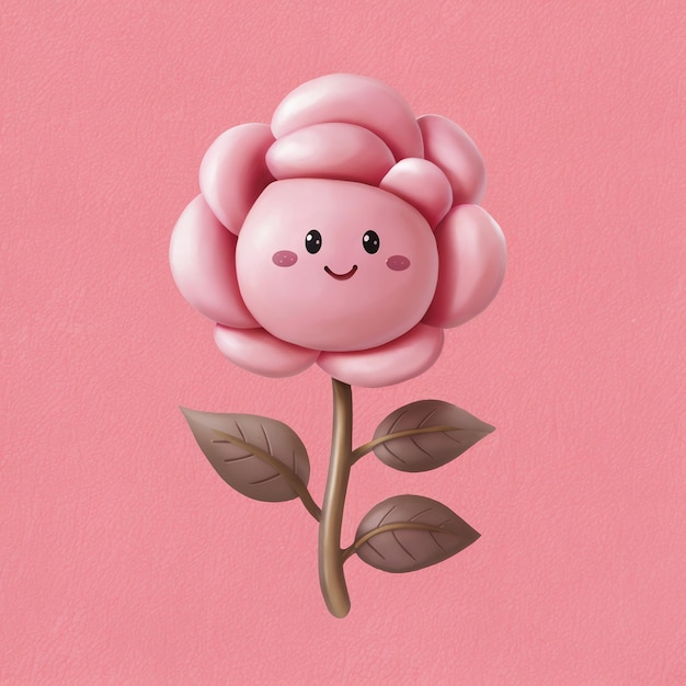 Photo adorable smiling cute rose sticker with soft pink pastel background